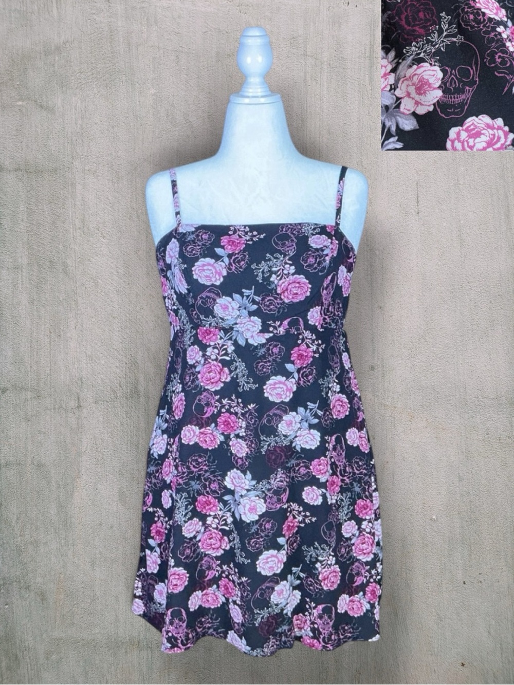 Hot Topic Dress Black Pink Floral Skull Whimsigoth Goth Grunge Dark Coquette XL
